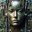 Placeholder: a cyborg face in circuit motherboard face,melted in to the circuit board and chipset computer