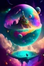 Placeholder: Fantasy world floating in the colorful universe