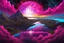 Placeholder: fushsia sky, planet in the sky, lake, sci-fi, mountains, galactic cosmic influence