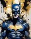 Placeholder: poster in two gradually, a one side Batman darkblue and other side Joker gold tones, painting by Yoji Shinkawa,