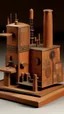 Placeholder: A brownish bronze mechanical factory with magnets designed in Scandinavian folk art painted by Paul Klee