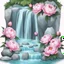 Placeholder: A waterfall with peonies and stones all around not only bright to remove