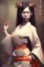 Placeholder: Perfect japanese hitomi tanaka face, geisha clothes, fullbody, intricate, highly detailed face, highly realistic, fog, fire, particles