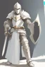 Placeholder: Knight wearing white armor and white cape with white helmet, holding sword and a shield