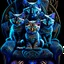 Placeholder: A cat with blue eyes is sitting on an armchair and next to her are three sweet and beautiful kittens against a black background and they are all looking at the camera, computer graphics by Louis Wayne, Behans, psychedelic art, quantum wave racing, psychedelic, mystical