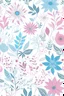 Placeholder: flowers and leaves in a field design pattern featuring pink, light blue and silver on a white background