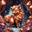 Placeholder: Bronze colored Vulpix and covered in bronze crystals background crystal cave, in funk art style