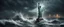 Placeholder: Hyper Realistic apocalyptic haunted view of broken statue of liberty at dark rainy night between the sea with big wave splashes