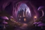 Placeholder: a castle in a underground cave, Various purple, gold, rose, mushrooms, top with lucioles light, panoramic view, extremely high-resolution details, photographic, realism pushed to extreme, fine texture, incredibly lifelike perfect shadows, atmospheric lighting, volumetric lighting, sharp focus, focus on eyes, masterpiece, professional, award-winning, exquisite detailed, highly detailed, UHD, 64k,