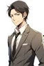 Placeholder: Anime man side character with a suit , aged 26 , looks lovely, have a lite muscles