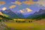 Placeholder: Rocky Mountain National Park landscape scene in the style of Claude Monet Modifiers: Landscape Claude Monet Panoramic View Impressionism School French Impressionists