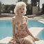Placeholder: Brigitte bardot as marilyn monroe, in a flowered dress,, at the swimming pool