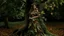 Placeholder: woman in a dress made of leaves, growing out of a tree in a woodland