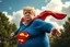 Placeholder: a thoroughly confused, frail, elderly and obese donald trump dressed as superman and flying