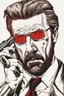 Placeholder: a tough badass, angry Hans Gruber wearing solid red glasses