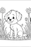 Placeholder: cute coloring page, sketch style, cute baby dog in the park, cartoon, white and black, withe background, no shadows, outline.