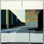 Placeholder: Minimal contemporary abstract oil paintings of desolate 1960s carpark with road markings and concrete fragments. Overlay with grungy typography graphics. style of Justin Mortimer and Francis Bacon.