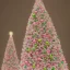 Placeholder: Giant christmas tree white and pink, whit many light in a forest at night