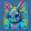 Placeholder: centered, isometric, vector t-shirt art ready to print highly detailed colourful graffiti illustration of baby bunny, wearing headphones, face is highly detailed, vibrant color, high detail