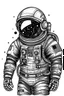 Placeholder: disegno astronauta intero sfondo bianco contorni neri