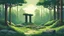 Placeholder: The video game poster presents a serene forest scene in Irland in minimalist pixel art, capturing the essence of the Celtic landscape. A solitary dolmen stands amidst a sea of lush green trees, its ancient stones rendered in simple yet evocative detail. Shafts of sunlight filter through the canopy, casting dappled patterns on the forest floor.