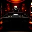 Placeholder: DJ of the damnded, insanely detailed DJ booth in hell, MID set, speakers and equipment made of bone, anatomically correct, add more skulls in th audience, photorealism, vray, 8k 3d