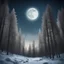 Placeholder: Image of a forest, in a polar climate, under a bright moon and stars.
