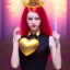 Placeholder: Attractive young teenage girl with golden red hair wearing a gold tiara, who is dressed like a witch casting a spell holding a red heart gem, she has cat ears and open dazzling blue eyes, in the background there are abandoned pillars in a forest, black black girl dress, full body portrait, arm colors gradient effect into stars, rendered, unity 3d, unreal engine, dslr, hdr, 4k, edited, photorealistic, normal number of appendages, freckles, artists render