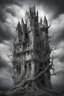 Placeholder: surrealis monochrome A fragmented, surreal sculpture liguid color of photorealistic image 3d,psychedelic art of an castle glossy emerging from dreamlike a crumbling building. The face appears pale with deep cracks and intricate details, evoking a haunting expression. Blackened tree branches intertwine with the gold mengkilat cracks, set against a backdrop of stormy, cloud-filled skies. bauhaus art The overall tone is dark and moody, suggesting themes of decay and transformation.