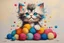 Placeholder: cute chibi kitten in colourful, soft cotton yarn balls in sunshine Weight:1 surrealism Salvador Dali matte background melting oil on canvas Weight:0.9