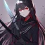 Placeholder: Clear focus, High resolution, Clear focus, high resolution, sketch line art, black sailor uniform, grey tights, black long hair, red glowing eyes, looking into stars at night, katana on waits, serious face expression, dead aura, (solo)