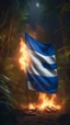 Placeholder: Hyper realistic burning israel flag at night in a jungle