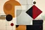 Placeholder: thick oil painting of an extreme geometric abstract made of big brown circles big grey square black red triangles on a happy canvas high resolution