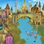 Placeholder: A magical canal city of wizards, witches and warlocks with a castle Quentin Blake style