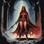 Placeholder: [art by Russ Meyer] Deep within the forsaken crypts, The Demon’s Warden stands as the final barrier between darkness and ruin. Clad in unholy armor, her crimson cloak billows through the dank corridors, her twin blades gleaming with the light of long-forgotten power. Before her, a swarm of feral demons snarls and claws, but they dare not advance. Her helm, adorned with the curved horns of a conquered beast, hides the scars of a thousand battles. She is the keeper of this ancient prison, cursed t