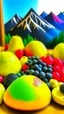 Placeholder: Mountains and hills made from fruits