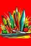 Placeholder: A close-up of a wooden cutting board with a variety of colorful kitchen knives. A bunch of fresh cherry tomatoes and a sprig of basil are scattered around. Style: Pop Art, Mood: Bold, Lighting: Bright, contrasting colors, T-shirt design graphic, vector, contour, white background.