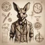 Placeholder: Sketchbook Style, Sketch book, hand drawn, dark, gritty, realistic sketch, Rough sketch, mix of bold dark lines and loose lines, bold lines, on paper, turnaround character sheet, Kangaroo in steampunk world, Full body, arcane symbols, runes, dark theme, Perfect composition golden ratio, masterpiece, best quality, 4k, sharp focus. Better hand, perfect anatomy. by With Design In Mind