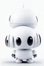 Placeholder: cute minimalistic robot with a big head, small and simple body, oval forms, digital face with pixeled eyes, happy face, head and body as one, white skin, no legs, no feet, integrated painter arm, 3/4 angle, awesome pose, white background