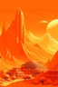 Placeholder: An orange colored mountain near a gentle utopian city in Retro Futurism art style