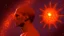 Placeholder: An reddish-orange star sparks up inside man's thorax