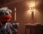 Placeholder: Room scene, muppet head with realistic body detective man, realistic photo, concept art, retro style, smooth, unreal engine 5, god lights, ray tracing, RTX, lumen lighting, ultra detail, volumetric lighting, 3d.