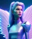 Placeholder: A crystalised queen, atmospheric, realistic, unreal engine, cinematic lighting, octane render. blue, pink, transparency, light, shine,bright, full body, transparent wings, blonde, long hair, nice smile