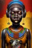 Placeholder: african portrait with rusted varied clocks on face, rust, scaffolding, ghana colours, cyberpunk, high detail