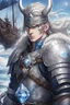 Placeholder: 1man warrior in anime style, with blue eyes wearing silver Vikings armor with a blue crystal on his chest with a battle axe on the pirate ship, anime, anime style