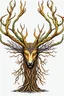 Placeholder: deer stag head made of tree roots and antlers made of tree branches. (very detailed, full view no crop), (white background). (vines, twigs, leaves). (monster, horror).