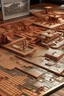 Placeholder: design a puzzle with 30 parts with a background of copper factory