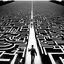 Placeholder: A man was walking in the middle of the maze, and finally found a path that led to a bright place.