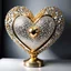 Placeholder: A magnificent golden and silver heart-shaped sign adorned with a stunning golden sphere encrusted with sparkling diamond clusters at its center, elegantly spinning in position.