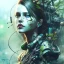 Placeholder: Style Yoji Shinkawa, Singer Danish MØ face, watercolor illustration , cyberpunk,steampunk,Dryad, plants, wildflower,